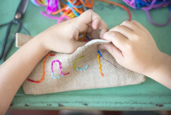 kid embroidered pencil pouch
