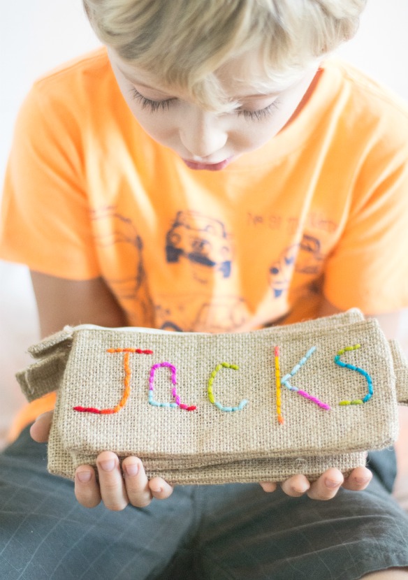kid embroidered pencil pouch